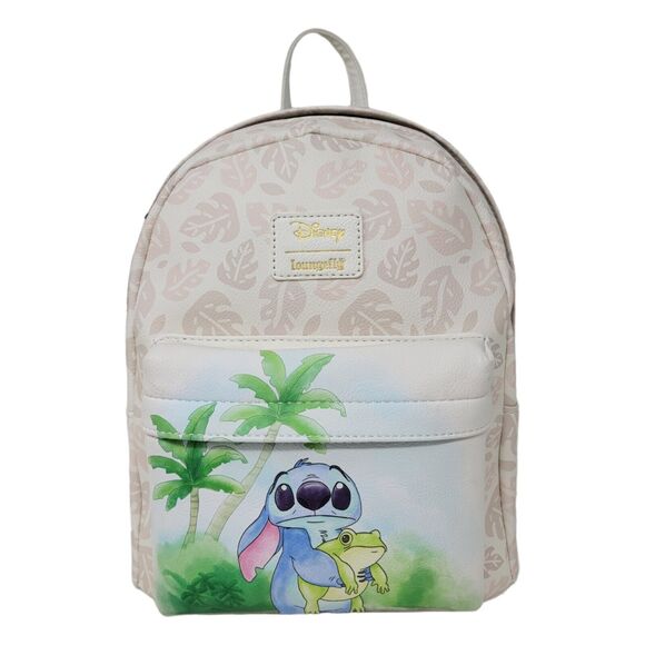 Loungefly Handbags - Loungefly Disney Stitch With Frog Mini Backpack Cream Watercolor‎ Look FLAW New